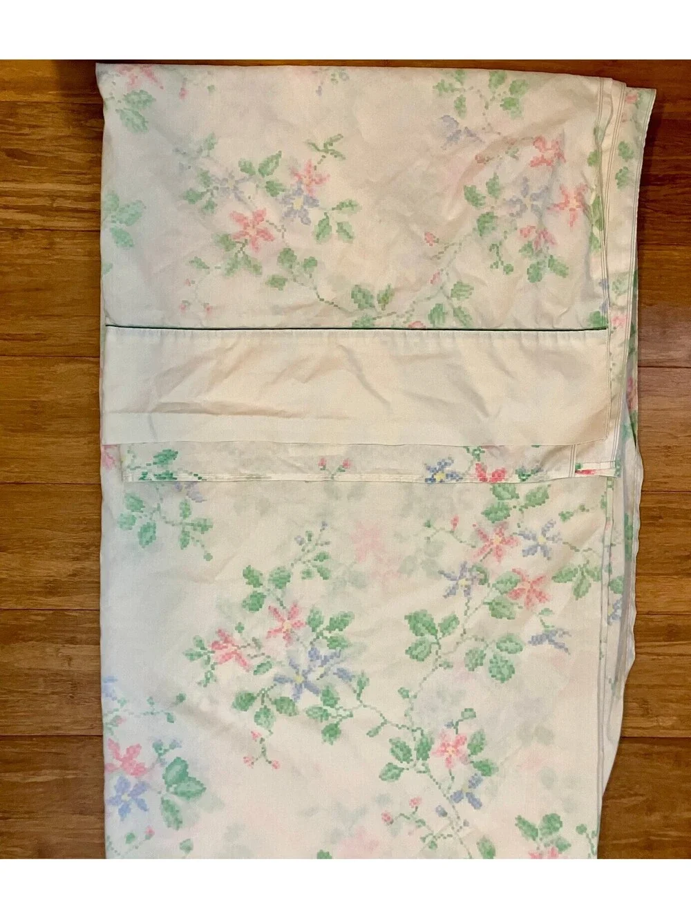 Vintage Cannon Quilt Backing Sheet Cross Stitch Floral 1 Flat 1 Pillowcase Full